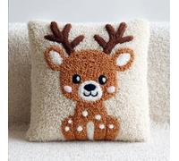 RKFLGEW DIY Latch Hook Cushion Kits Deer Animals Pillow Cover DIY for Teenager Beginner and Adults Family Friends Needlework Crafts Atch Hook Set 43x43cm