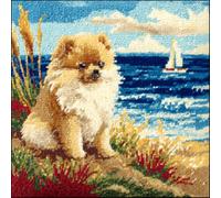 RKFLGEW DIY Latch Hook Cushion Kits Dogs On The Beach Animal 43x43cm