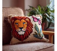 RKFLGEW DIY Latch Hook Cushion Kits Lion Animal and Butterfly Pillow Cover DIY for Teenager Beginner and Adults Family Friends Needlework Crafts Atch Hook Set 43x43cm
