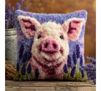 RKFLGEW DIY Latch Hook Cushion Kits Pigs and Lavender Animal 43x43cm