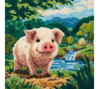 RKFLGEW DIY Latch Hook Cushion Kits Pigs By The River Animal 43x43cm