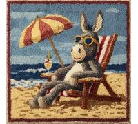 RKFLGEW DIY Latch Hook Kit Cartoon Donkey Animal On The Beach DIY Hook Latch Kit Pillowcase Rug Printed Cushion Crochet Yarn Embroidery Decoration Beginner 43x43cm