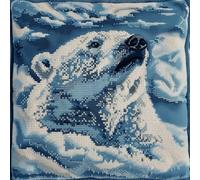 RKFLGEW DIY Latch Hook kit Cartoon Polar Bear Pillow Embroidery kit Fantasy Animals DIY Hook Crochet Yarn Needle Craft Easy Handmade Cushion for Home Sofa Decoration 43x43cm