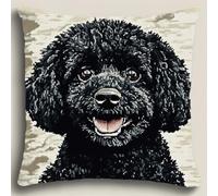 RKFLGEW DIY Latch Hook Kit Cushion Black Poodle Dog Animal Pillowcase/Cushion Cover Making Set Statement Rug,DIY Latch Hook Kits for A Starter Project 43x43cm