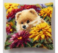RKFLGEW DIY Latch Hook Kit Cushion Cartoon Pomeranian Animal 43x43cm