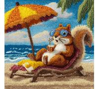 RKFLGEW DIY Latch Hook Kit Cushion Cartoon Squirrel Animal On The Beach Pillowcase/Cushion Cover Making Set Statement Rug,DIY Latch Hook Kits for A Starter Project 43x43cm