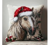 RKFLGEW DIY Latch Hook Kit Cushion Horse Animal DIY Throw Pillow Cover Crochet Yarn Needle Craft Handmade Cushion for Home Sofa Decoration 43x43cm