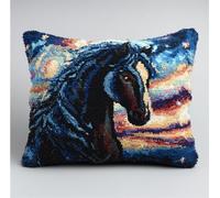 RKFLGEW DIY Latch Hook Kit Cushion Horse Animal Latch Hook Kits Pillow DIY Handmade Cushion Crochet Yarn Embroidery Set Pillowcase 43x43cm