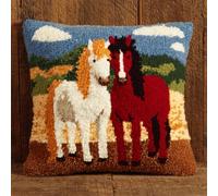 RKFLGEW DIY Latch Hook Kit Horse Animal DIY Latch Hook Kits Pillow Printed Cushion Crochet Yarn Embroidery Needlework Craft Embroidery Set 43x43cm