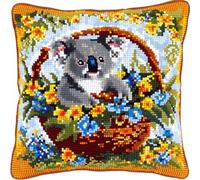 RKFLGEW DIY Latch Hook kit Koala and Flowers Pillow Embroidery kit Cartoon Animals 3D Pillow Materials Package Latch Hook Embroidery Kits DIY Carpet Cushion Crocheting Pillowcase for Home 43x43cm