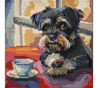 RKFLGEW DIY Latch Hook kit Schnauzer Animal Pillow Embroidery kit Pet Dog DIY Latch Hook Cushion Throw Pillow Mat Embroidery Craft Kits for Beginner with Printed Pattern Home Decor 43x43cm