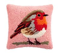 RKFLGEW DIY Latch Hook Kits 17X17 Inch, Colorful Robin Pattern Printed Throw Pillow Case Cushion Cover - Home Decoration Crochet Needlework Crafts with Latch Hook Tool for Kids and Adults