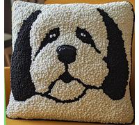RKFLGEW DIY Latch Hook Kits 17X17 Inch, Cute Animal Dog Pattern Printed Throw Pillow Case Cushion Cover - Home Decoration Crochet Needlework Crafts with Latch Hook Tool for Kids and Adults