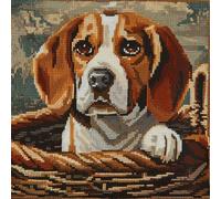 RKFLGEW DIY Latch Hook Kits Beagle Animal Latch Hook Cushion Kits Cartoon Dog Latch Hook Kits for Beginners Handmade Needlework DIY Throw Pillow Crafts Home Decoration 43x43cm