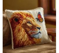 RKFLGEW DIY Latch Hook Kits for Adults Lion Animal and Butterfly Latch Hook Cushion Kit，DIY Pillow Cover Making Craft Printed Canvas for Beginners Embroidery Crafting 43x43cm