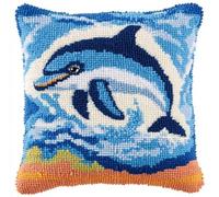 RKFLGEW DIY Latch Hook Kits for Adults Ocean Waves Dolphin Animals Pillowcase/Cushion Cover Making Set Statement Rug,DIY Latch Hook Kits for A Starter Project 43x43cm