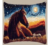 RKFLGEW DIY Latch Hook Kits Horse Animal DIY Throw Pillow Cover,Sofa Cushion Latch Hook Kits for Beginners Adults Pre-Printed Pattern 43x43cm