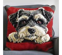 RKFLGEW DIY Latch Hook Kits Schnauzer Animal Latch Hook Cushion Kits Fantasy Dog DIY Throw Pillow Cover Crochet Yarn Needle Craft Handmade Cushion for Home Sofa Decoration 43x43cm