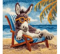 RKFLGEW DIY Latch Hook Pillow Kit Beach Chairs and Donkey Animals Pillowcase/Cushion Cover Making Set Statement Rug，DIY Latch Hook Kits for A Starter Project 43x43cm