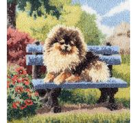 RKFLGEW DIY Latch Hook Pillow Kit Dog On The Bench Animal 43x43cm