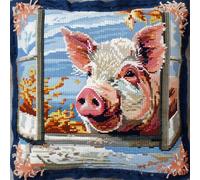 RKFLGEW DIY Latch Hook Pillow kit Fantasy Pig Stamped Pillow Latch Hook kit Cute Animals DIY Throw Pillow Cover Crochet Yarn Needle Craft Handmade Cushion for Home Sofa Decoration 43x43cm