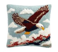 RKFLGEW DIY Latch Hook Pillow Kit for Adults an Eagle Soaring in The Sky 43X43Cm Throw Pillow Cover with Printed Canvas Crochet Yarn Needle Craft Easy Handmade Cushion for Home Sofa Decoration