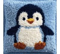 RKFLGEW DIY Latch Hook Pillow Kit for Adults Little Penguin 43X43Cm Throw Pillow Cover with Printed Canvas Crochet Yarn Needle Craft Easy Handmade Cushion for Home Sofa Decoration