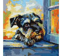 RKFLGEW DIY Latch Hook Pillow kit Schnauzer Animal Stamped Pillow Latch Hook kit Fantasy Dog Latch Hook Kits for Beginners Handmade Needlework DIY Throw Pillow Crafts Home Decoration 43x43cm