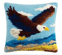 RKFLGEW DIY Latch Hook Pillow Kitsan Eagle Soaring in The Sky 17X17Inch Patterns Pre-Printed Canvas Pillow Making Set, Beginner Cushion Cover Latch Hook Kit, Creative Craft for Family Fun Home Decor
