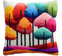 RKFLGEW DIY Latch Hook Pillow Kitscolorful Trees for Every Season 17X17Inch Patterns Pre-Printed Canvas Pillow Making Set, Beginner Cushion Cover Latch Hook Kit, Creative Craft for Family Fun Home D