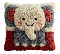 RKFLGEW DIY Latch Hook Pillow Kitssmiling Elephant 17X17Inch Patterns Pre-Printed Canvas Pillow Making Set, Beginner Cushion Cover Latch Hook Kit, Creative Craft for Family Fun Home Decor
