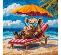 RKFLGEW Diy Needlepoint Pillow Kit Beach Chairs And Pig Animals Pillowcase Sewing Making Kits Diy Crochet Yarn Kit Embroidery Set Pillow/Cushion Cover 43x43cm