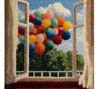 RKFLGEW DIY Needlepoint Pillow Kit Colorful Balloon Scenery Outside The Window DIY Cross Stitch Sofa Cushion Cover for Teenager and Adults Latch Hook Pillow Kit 43x43cm
