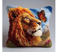 RKFLGEW DIY Needlepoint Pillow Kit Lion Animal and Butterfly DIY Cross Stitch Sofa Cushion Cover for Teenager and Adults Latch Hook Pillow Kit 43x43cm