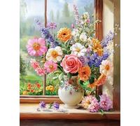 RKFLGEW DIY Seed Bead Embroidery Kits Colorful Flowers in A Vase Beaded Cross Stitch Bead Embroidery Pattern DIY Wall Hanging 3D Perle Set 30x40cm
