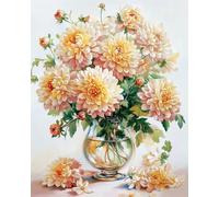 RKFLGEW DIY Seed Bead Embroidery Kits Dahlias in A Vase Needlepoint Kits Bead Cross Stitch 3D Beaded Painting Handcraft 40x50cm