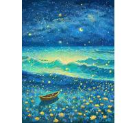 RKFLGEW DIY Seed Bead Embroidery Kits Fantasy Starry Sky and Boat Needlepoint Tapestry Kit Beaded Stitching Needlecraft Set Bead Cross Stitch 30x40cm