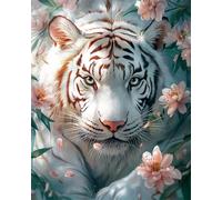 RKFLGEW DIY Seed Bead Embroidery Kits Fantasy White Tiger and Flowers DIY Bead Embroidery Kits Cross Stitch Kit Beadwork Set 3Mm Beads for Needlework Crafts 50x70cm