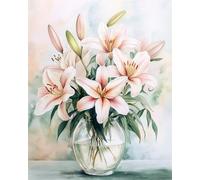 RKFLGEW DIY Seed Bead Embroidery Kits Lilies in A Vase Beaded Cross Stitch Kits Stamped Embroidery Set for Adults Wall Art 30x40cm