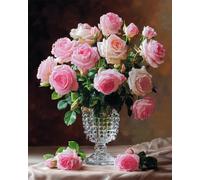 RKFLGEW DIY Seed Bead Embroidery Kits Roses in A Vase Needlepoint Tapestry Kit Beaded Stitching Needlecraft Set Bead Cross Stitch 30x40cm