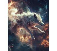RKFLGEW DIY Seed Bead Embroidery Kits Starry Sky and Wolves 40x50cm