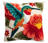 RKFLGEW DIY Stamped Pillow Latch Hook Kit Colorful Flowers，Birds and Animals Pillow Cover DIY for Teenager Beginner and Adults Family Friends Needlework Crafts Atch Hook Set 43x43cm
