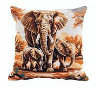 RKFLGEW Elephant & Baby Elephant Latch Hook Cushion & Pillowcase Making Kits - DIY Embroidery & Crochet Yarn - 43x43cm