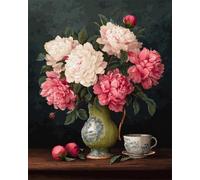 RKFLGEW Flowers DIY Seed Bead Embroidery Kits Pink Peony Needlepoint Kits Bead Cross Stitch 3D Beaded Painting Handcraft 40x50 cm