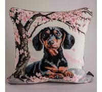 RKFLGEW Hook Latch Kit Dachshund Animal 3D Pillow Materials Package Latch Hook Embroidery Kits DIY Carpet Cushion Crocheting Pillowcase for Home 43x43cm