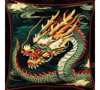 RKFLGEW Hook Latch Kit Oriental Dragon Latch Hook Cushion Kit,DIY Pillow Cover Making Craft Printed Canvas for Beginners Embroidery Crafting Pillowisanat De Broderie 43x43cm