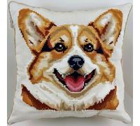 RKFLGEW Latch Hook Cushion Kits Corgi Animal Pillowcase Sewing Making Kits DIY Crochet Yarn Kits Embroidery Kits Pillowcase/Cushion Cover Making Kits 43x43cm