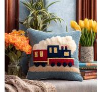 RKFLGEW Latch Hook Cushion Kits for Adults Retro Train and Flowers 43Cmx43Cm DIY Hooks Knitted Embroidered Carpet Pillow Needlework Pillow Cover Embroidery Latch Hook Carpet Kit