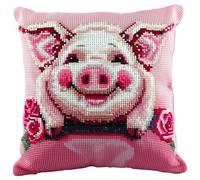 RKFLGEW Latch Hook Cushion Kits Pig Animal DIY Hook Latch Kit Pillowcase Rug Printed Cushion Crochet Yarn Embroidery Decoration Beginner Latch Hook KitsDe Loquet 43x43cm