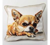 RKFLGEW Latch Hook Kit Chihuahua Dog Animal Latch Hook Kits Pillow DIY Handmade Cushion Crochet Yarn Embroidery Latch Kit Pillowcase 43x43cm